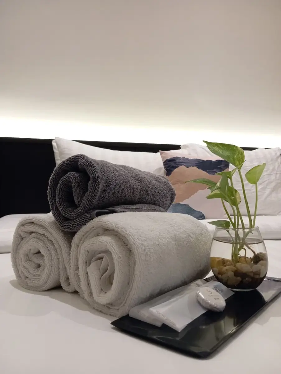 Hotel amenities and towels